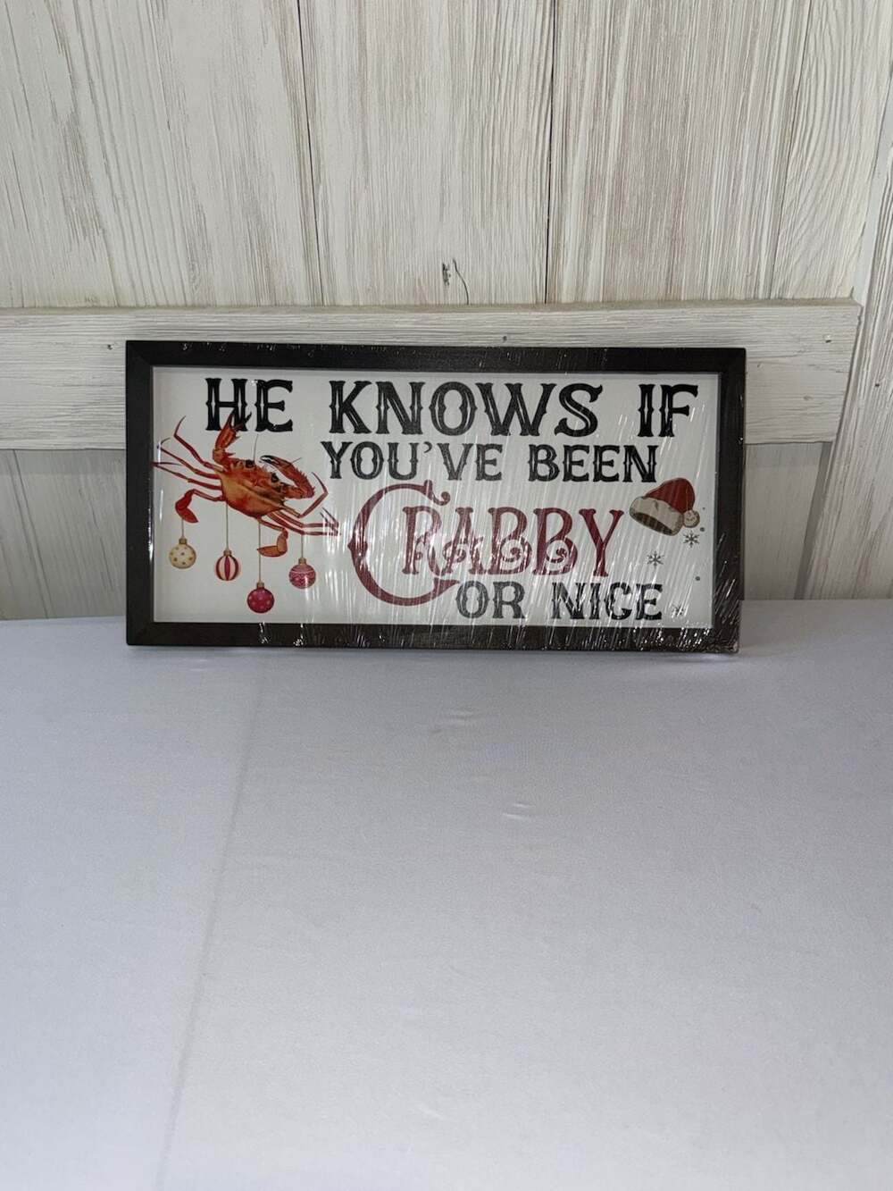He Knows If You've Been Crabby or Nice Beach Christmas Wooden Wall Hanging Sign(